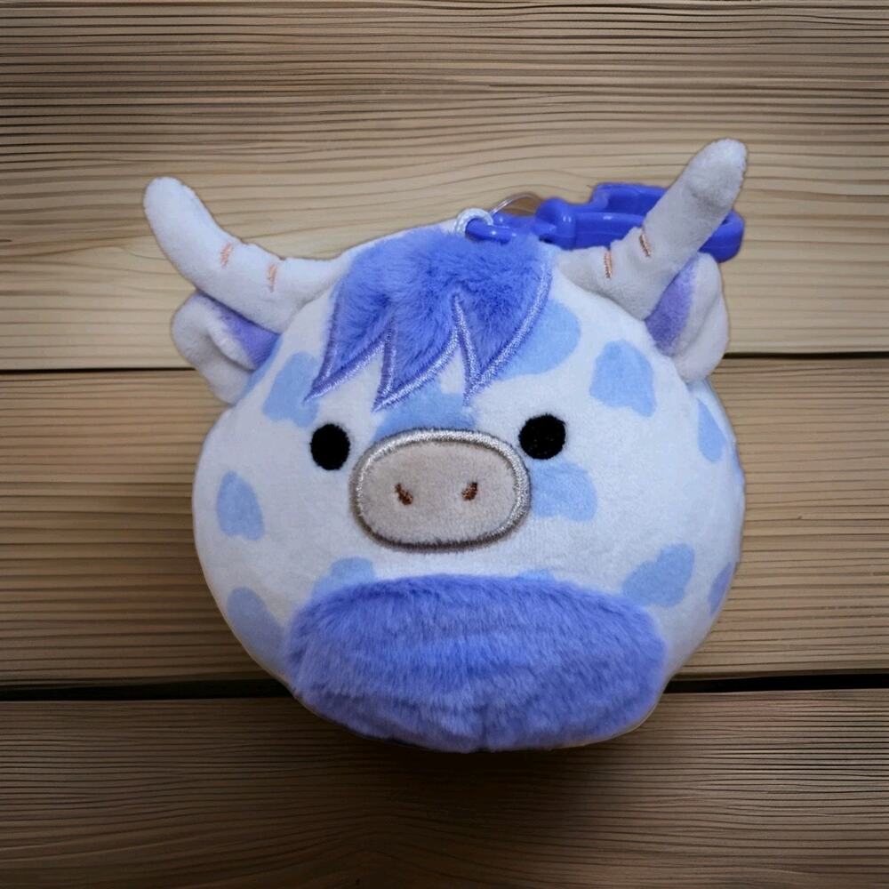 Squishmallows Conway the Cow Clip 3.5” Blue & White Mini Plush Keychain 2023